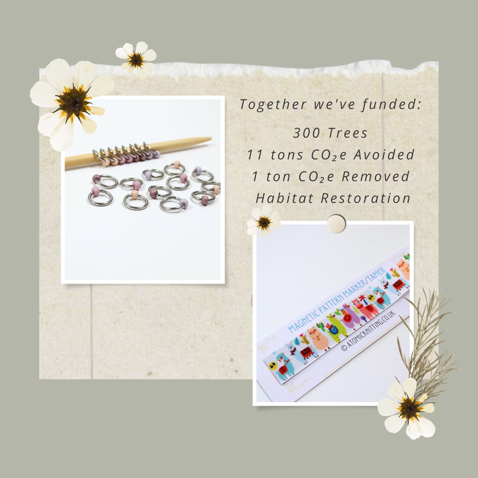 A graphic showing jewel stitch markers and magnetic pattern marker